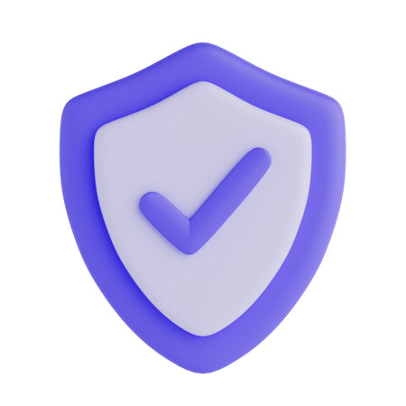 Web Protection, Approved, Security and Guaranteed concept. Lilac Shield Security with Checkmark Icon on a white background. 3d renderingの写真素材