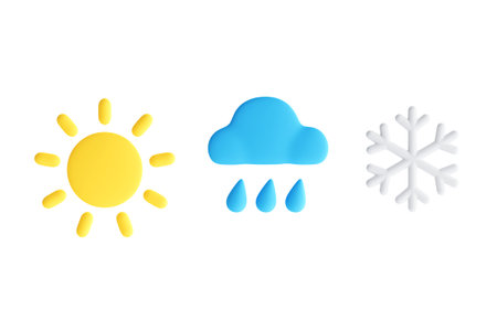 Weather Forecast Concept. Cartoon Sun, Rain Cloud And Snowflake Icon On White Background. 3d renderingの写真素材
