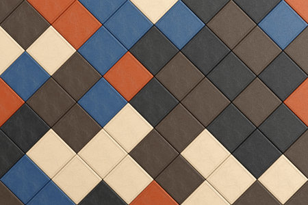 Material Design Concept. Seamless Pattern Of Colored Leather Squares With Embossed Texture On Diagonal Grid Extreme Closeup. 3d renderingの写真素材