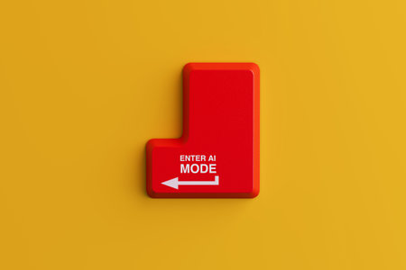 Artificial Intelligence Activation Concept. Red Keyboard Key With Enter AI Mode Text On Yellow...