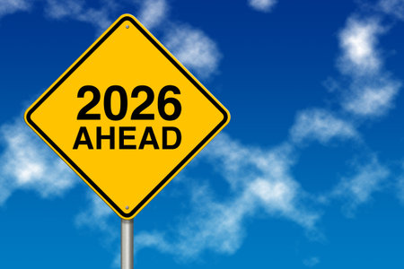 2026 year Ahead traffic sign on a blue sky background. 3d rendering