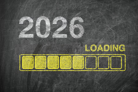 Progress Bar Showing Loading of 2026 New Year on Chalkboard extreme closeupの写真素材