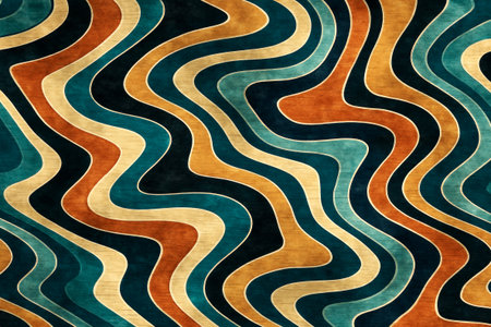Retro Design Concept. Colorful Wavy Striped Pattern With Vintage Texture In Earth Tones Seamless...