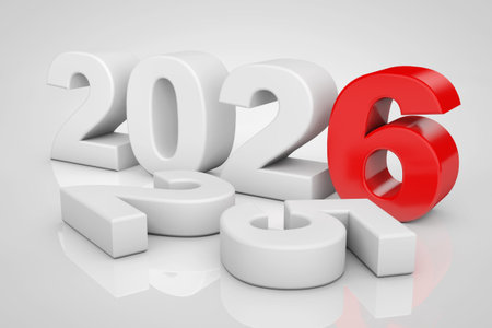 New Year 2026 3d Sign on a grey background. 3d Rendering