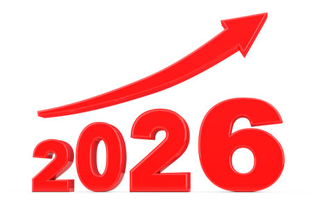 Progress Arrow in New 2026 Year Sign on a white background. 3d rendering