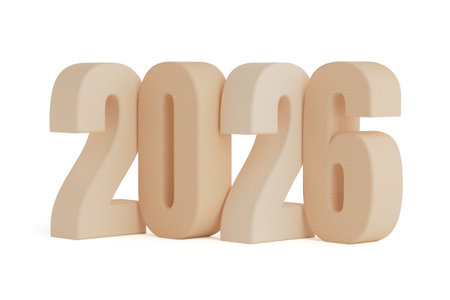 New Year And Future Planning Concept For Time And Progress. Wooden Numbers Forming 2026 Isolated...