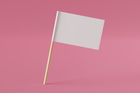 Neutral Communication Concept. Blank White Flag On Wooden Stick Isolated On Pink Background With Soft Shadows And Minimal Composition. 3d Renderingの写真素材