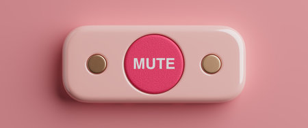 Silence And Audio Control Concept. Pink Mute Button With Text On Minimal Interface Panel Isolated On Soft Pink Background With Glossy Finish. 3d Renderingの写真素材