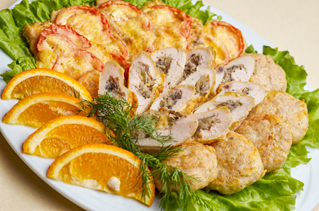 Deep fried shrimp rolled on white dishの写真素材