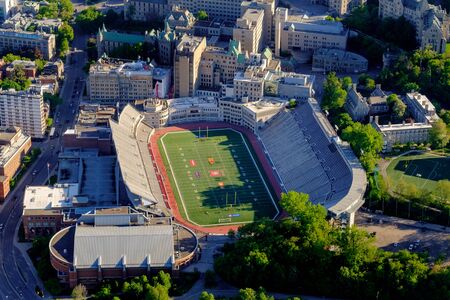 Aerial view of university McGills Percial Molson Stadium, Montreal, Quebec, Canadaのeditorial素材