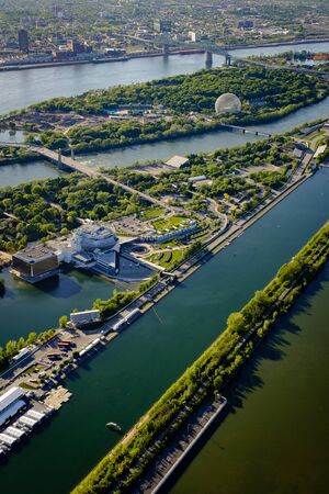 Aerial view of Montreals Saint Helens and Notre Dame Islandsのeditorial素材