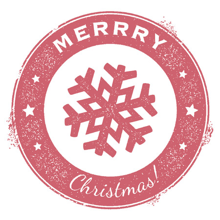 Merry Christmas vintage holiday stamp with snowflake. Detailed retro Merry Christmas rubber/postage stamps. Merry Christmas creative graphic message for winter designのイラスト素材