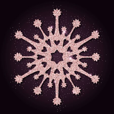 Pink golden glitter elegant snowflake. Luxurious christmas design element, vector illustration.のイラスト素材