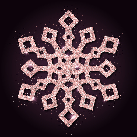 Pink golden glitter rare snowflake. Luxurious christmas design element, vector illustration.のイラスト素材