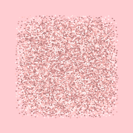 Pink golden glitter made of hearts. Square frame on pale_pink valentine background. Vector illustration.のイラスト素材