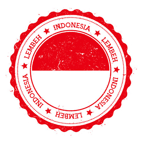 Lembeh flag badge. Vintage travel stamp with circular text, stars and island flag inside it. Vector illustration.のイラスト素材
