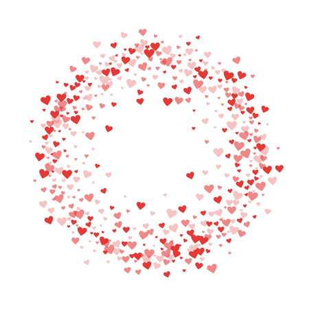 Red hearts confetti. Circle frame on white valentine background. Vector illustration.のイラスト素材
