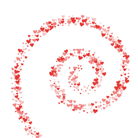 Red hearts confetti. Spiral on white valentine background. Vector illustration.のイラスト素材
