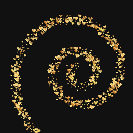 Gold gradient hearts confetti. Spiral on black valentine. Vector illustration.のイラスト素材