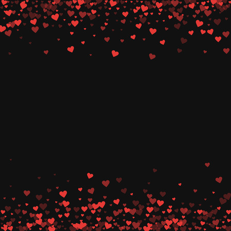 Red hearts confetti. Borders on black valentine background. Vector illustration.のイラスト素材