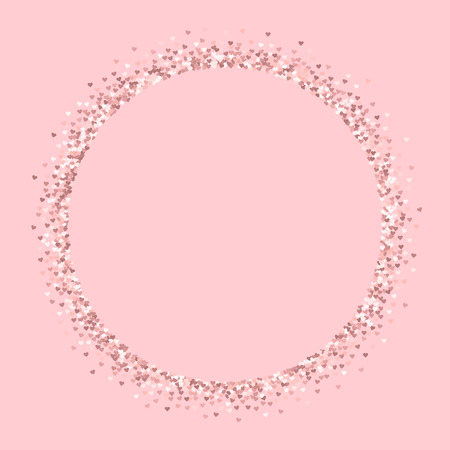 Pink golden glitter made of hearts. Round shape on pale_pink valentine background. Vector illustration.のイラスト素材