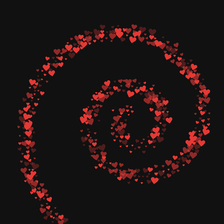 Red hearts confetti. Spiral on black valentine background. Vector illustration.のイラスト素材