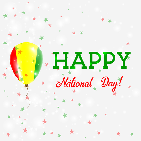 Guinea National Day patriotic poster. Flying Rubber Balloon in Colors of the Guinean Flag. Guinea National Day background with Balloon, Confetti, Stars, Bokeh and Sparkles.のイラスト素材