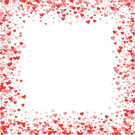 Red hearts confetti. Chaotic border on white valentine background. Vector illustration.のイラスト素材