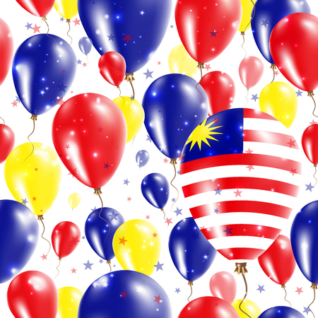 Malaysia Independence Day Seamless Pattern. Flying Rubber Balloons in Colors of the Malaysian Flag.のイラスト素材