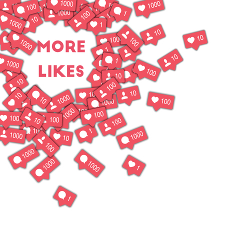 More likes. Social media icons in abstract shape background with counter, comment and friend notification. More likes concept in amazing vector illustration.のイラスト素材