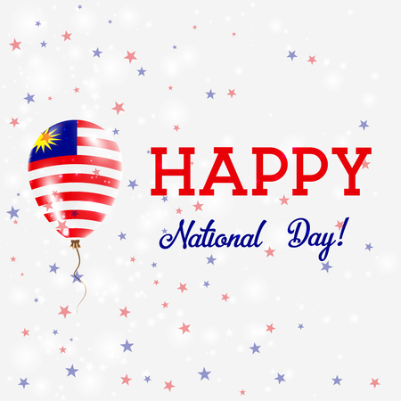 Malaysia National Day patriotic poster. Flying Rubber Balloon in Colors of the Malaysian Flag. Malaysia National Day background with Balloon, Confetti, Stars, Bokeh and Sparkles. Malaysia National Day patriotic poster. Flying Rubber Balloon in Colors of the Malaysian Flag. Malaysia National Day background with Balloon, Confetti, Stars, Bokeh and Sparkles.