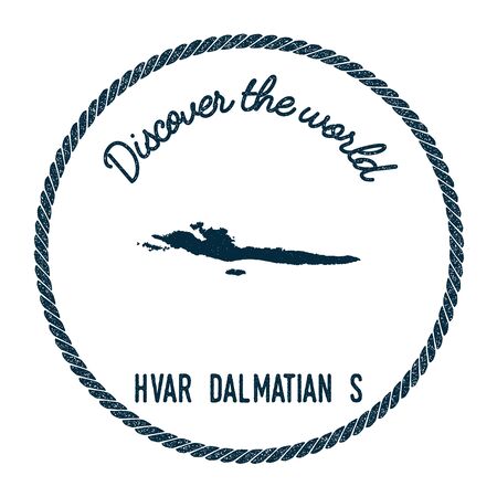 Hvar & Dalmatian Islands map in vintage discover the world insignia. Hipster style nautical postage stamp, with round rope border. Vector illustration.のイラスト素材