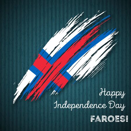 Faroes Independence Day Patriotic Design. Expressive Brush Stroke in National Flag Colors on dark striped background. Happy Independence Day Faroes Vector Greeting Card.のイラスト素材