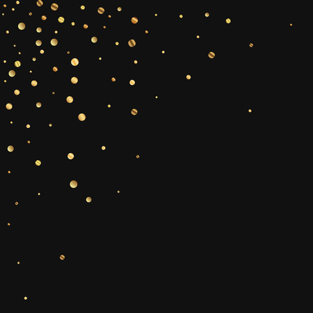 Sparse gold confetti. Scattered top left corner on black background. Vector illustration.のイラスト素材