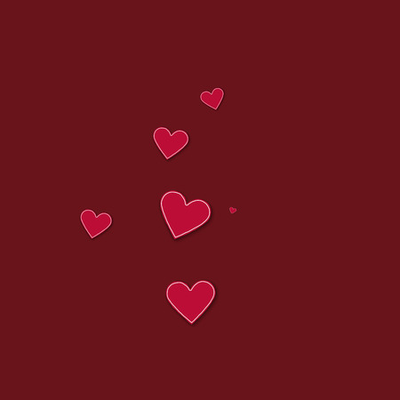 Cutout red paper hearts. Small double circle on wine red background. Vector illustration.のイラスト素材
