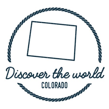 Colorado Map Outline. Vintage Discover the World Rubber Stamp with Colorado Map. Hipster Style Nautical Rubber Stamp, with Round Rope Border. USA State Map Vector Illustration.のイラスト素材