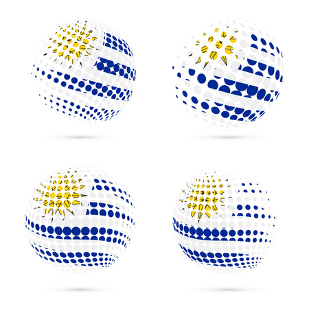Uruguay halftone flag set patriotic vector design. 3D halftone sphere in Uruguay national flag colors isolated on white background.のイラスト素材