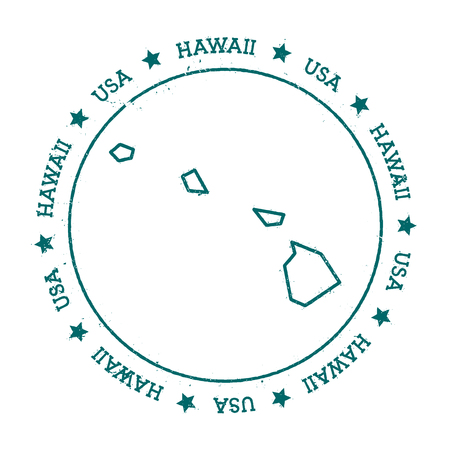 Hawaii vector map. Retro vintage insignia with US state map. Distressed visa stamp with Hawaii text wrapped around a circle and stars. USA state map vector illustration.のイラスト素材