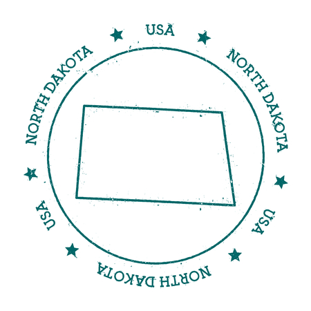 North Dakota vector map. Retro vintage insignia with US state map. Distressed visa stamp with North Dakota text wrapped around a circle and stars. USA state map vector illustration.のイラスト素材