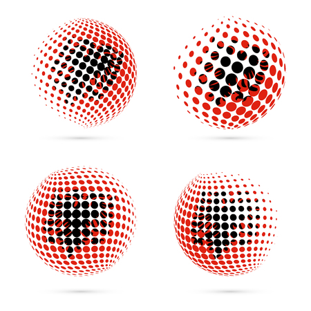 Albania halftone flag set patriotic vector design. 3D halftone sphere in Albania national flag colors isolated on white background.のイラスト素材