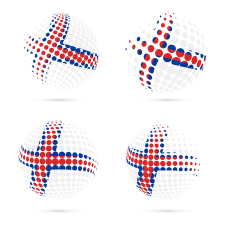 Faroes halftone flag set patriotic vector design. 3D halftone sphere in Faroes national flag colors isolated on white background.のイラスト素材