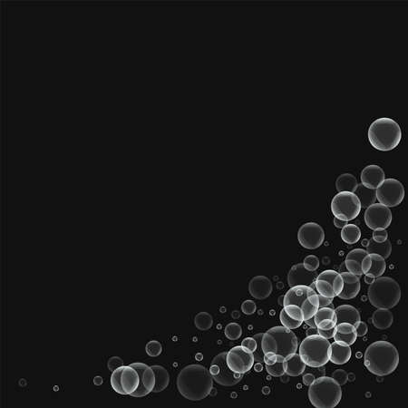 Random soap bubbles Bottom right corner with random soap bubbles on black background.のイラスト素材