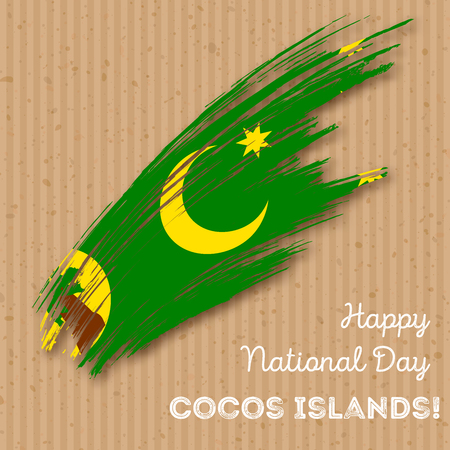 Cocos Islands Independence Day Patriotic Design. Expressive Brush Stroke in National Flag Colors on kraft paper background.のイラスト素材
