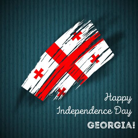 Georgia Independence Day Patriotic Design. Expressive Brush Stroke in National Flag Colors on dark striped background. Happy Independence Day Georgia Vector Greeting Card.のイラスト素材