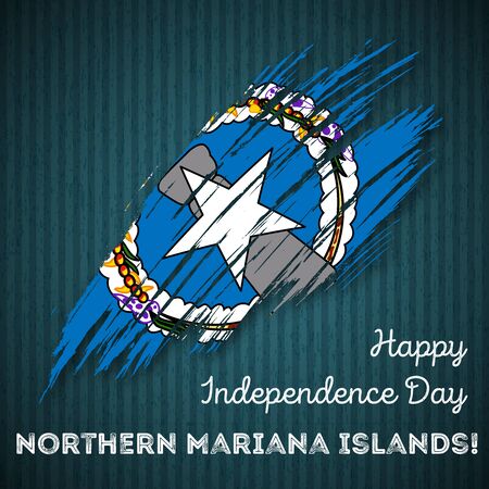 Northern Mariana Islands Independence Day Patriotic Design. Expressive Brush Stroke in National Flag Colors on dark striped background.のイラスト素材