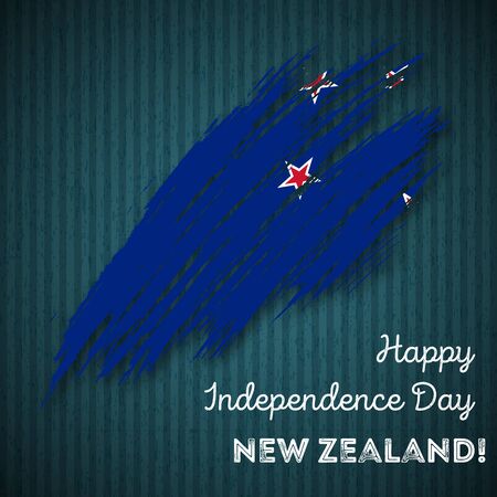 New Zealand Independence Day Patriotic Design. Expressive Brush Stroke in National Flag Colors on dark striped background. Happy Independence Day New Zealand Vector Greeting Card.のイラスト素材