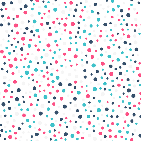 Colorful polka dots seamless pattern on black 19 background. Wonderful classic colorful polka dots textile pattern. Seamless scattered confetti fall chaotic decor. Abstract vector illustration.のイラスト素材