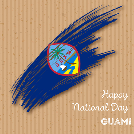 Guam Independence Day Patriotic Design. Expressive Brush Stroke in National Flag Colors on kraft paper background. Happy Independence Day Guam Vector Greeting Card.のイラスト素材