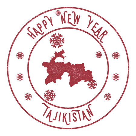 Retro Happy New Year Tajikistan Stamp. Stylised rubber stamp with county map and Happy New Year text, vector illustration.のイラスト素材