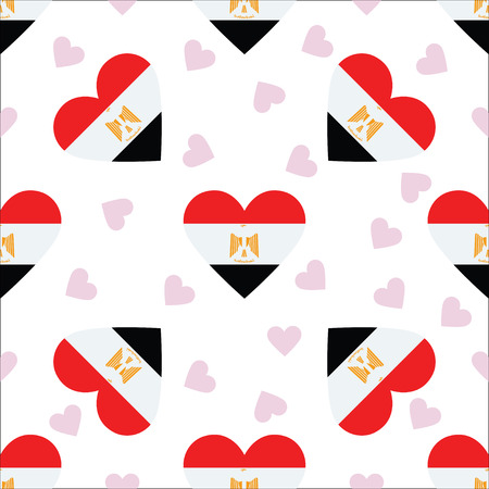 Egypt independence day seamless pattern. Patriotic background with country national flag in the shape of heart. Vector illustration.のイラスト素材